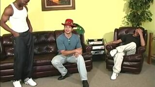 Black men sharing the ass of a guy