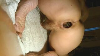 dildo & masturbator come out of my ass together. Damn wide open!