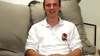 Thick throbbing cock British hunk Andrew masturbates solo