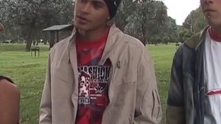 Bottom twink double teamed and jizzed by hung butt buddies