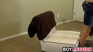 Tiny twink dildos his ass and strokes himself with passion