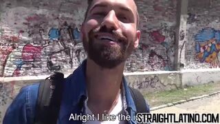 Bearded straight Latino rides cock and takes cum in mouth