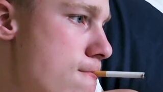 Hung dude Jason jizzes while masturbating and smoking solo