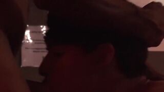 Smooth body twink blows fat daddy cock and takes it bareback