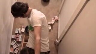 Cigar smoking twink jerks off hairy cock and jizzes in tray