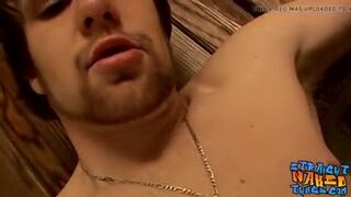 Straight amateur strokes his small hairy cock solo