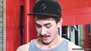 Coach Helps On A Big Cocked Guy In The Gym