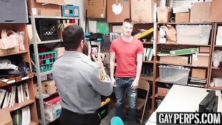 Bearded security officer pounding young thiefs tight ass