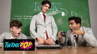 Twink - College Class Turns Into A Dick-Measuring Contest And Then A Hot Group Sex