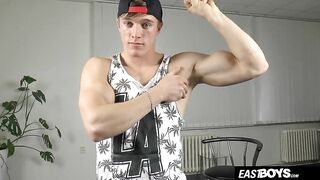 Handsome twink Larry McCormick flex his abs