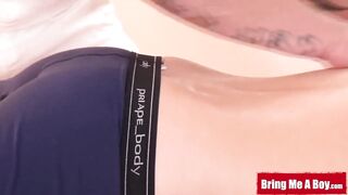 Hot Inked daddy massages young jock by blowjob