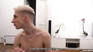 Hunter - Blonde Twink Shows Off His Enormous Cock For Money, Then Offers His Tight Hole For A Pounding