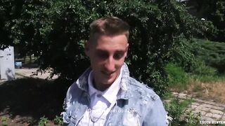 CZECH HUNTER 453 - Blonde Twink Sucks Strangers Big Dick POV In The Woods