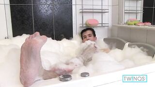 Cute Brunette Xander Strokes His Hard Cock After Showering!