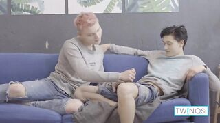 Horny Boy Oliver Earns A Load Of Logan's Cum On His Chest!