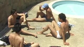 Four young homos fool around before fucking bareback