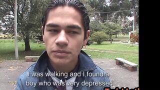 Skinny amateur Spanish twink fucked under shower by BF