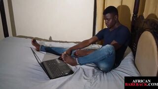 Nubian twink gets nude and masturbates alone indoors