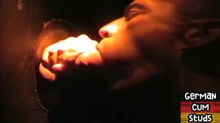 Amateur gloryhole German sucks cock in closeup till facial