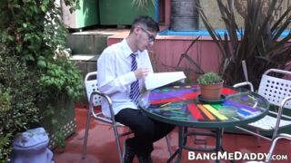 Geeky twink has his dick sucked before pounding mature gay