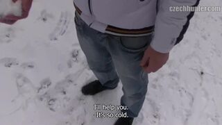 CZECH HUNTER 395 - Cute Hunk Whips Out His Dick In The Snow Then Goes All In
