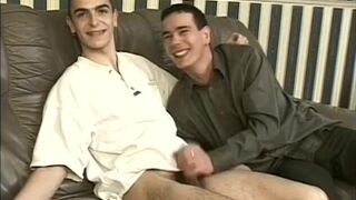 Hot fit gay boys love giving blowjobs and jizzing on leather