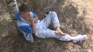 This Hot Athletic Stud Is Out for a Jog in the Woods When He Decides to Have a Little Fun