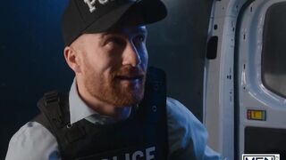 Bearded Officer Olivier Robert Lets Malik Delgaty Pound His Eager Ass & Give Him A Facial - MEN