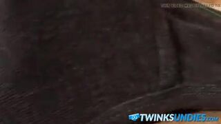 Tattooed twink wanks while wearing his favorite undies