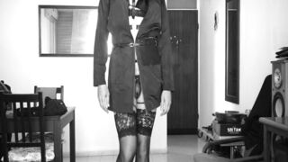 The stewardess is ready for 1 flight in a sexy outfit.