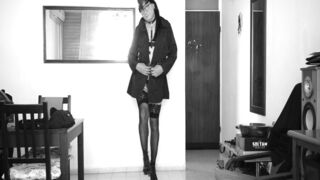 The stewardess is ready for 1 flight in a sexy outfit.