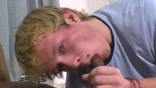 Blonde guy gets banged by a black stud