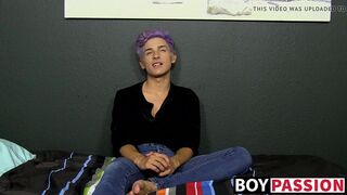 Cute twink toys with his big fat dong and moans for us too