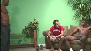 Muscular black men fucking the ass of a white guy