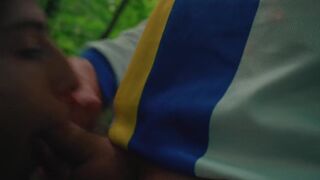 Two friends decided to have some fun in nature after the picnic was over.