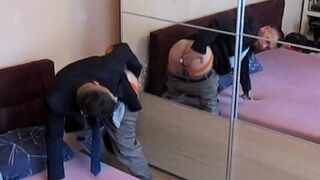 businessman wanks and cums and plays with a dildo after work