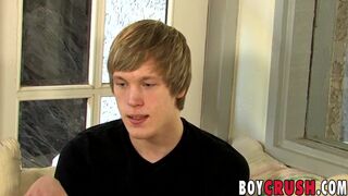 Young blond interviewed before solo masturbation