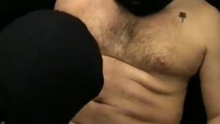 Dude roughd in a thrilling gay threesome BDSM