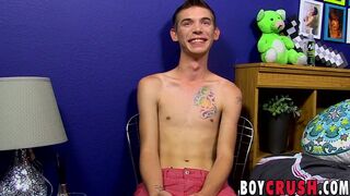 Twink Bentley Ryan strokes his large cock for an interview