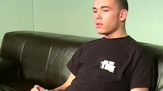 Young British man jerks off after interview in hot solo