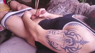 Ozmyr cums to gay porn in the livingroom