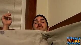 Straight thug Spade is talking to his buddy and masturbating