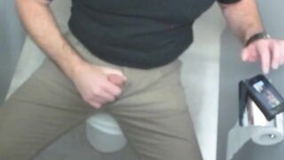Jerking off in the public toilet at work