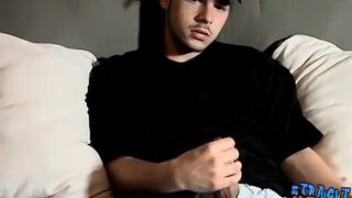 Jock thug masturbates his dick before cumming in his mouth