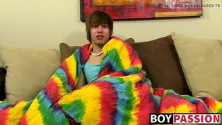 Emo twink jacking off his uncut cock and ass dildoing