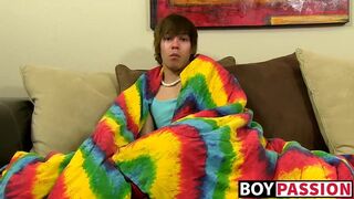 Emo twink jacking off his uncut cock and ass dildoing