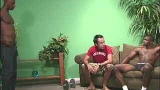 Muscular black men fucking the ass of a white guy