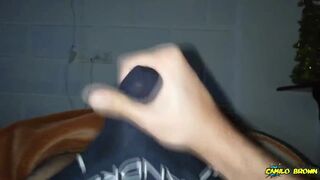 Jerking off my big uncut cock until I cum inside my black underwear and let the cum leak through them - Camilo Brown