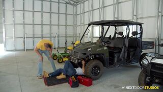 Mechanic Gets His Dick Sucked While Stuck Under Car