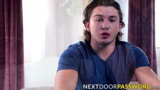 Sensual young homo tugs big cock slowly until he cums